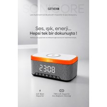 Simex 15W Kablosuz Şarj Standlı Bluetooth Hoparlör Yüksek Sesli Tws Ledli Speaker Taşınabilir Dijital Saat