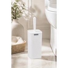 Okyanus Home Mina  Beyaz Çizgili Kare Wc Fırçalık Suya Dayanıklı Modern Stil ile Şık Tasarım