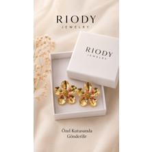 Riody Rainbow Bloom Gold Renkli Taşlı Büyük Çiçek Küpe
