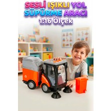 Farbu Oyuncak Sesli ve Işıklı 1:16 Ölçekli Gerçekçi Yol Süpürme Temizlik Deneyimi Çöp Kovası Dahil Oyuncak Araç