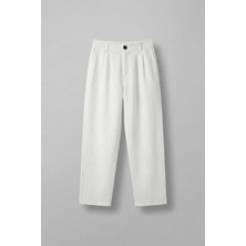 Erkek Beli Lastikli Desenli Baggy Pantolon Beyaz
