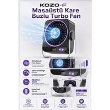 Masaüstü Buzlu Soğutmalı Turbo Fan Taşınabilir Uzun Şarj Ömürlü Dijital Göstergeli 5 Kademeli Döner Başlıklı Vantilatör