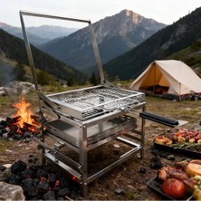 Prohummer Paslanmaz Çelik Hareketli Mangal - 40X30 cm Otomatik Çevirmeli Kömürlü Bahçe ve Kamp Mangalı