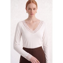 Shopping Shop Yaka Ve Kolları Dantelli Bluz EKRU