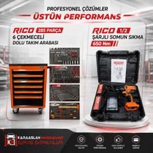 Rico 6 Çekmeceli 285 Parça Takım Arabası ve 650 Nm Şarjlı Somun Sökme Seti
