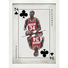 Kaynock Hakeem Olajuwon, Houston Rockets, Basketbol, Nba Poster Tablo Beyaz Çerçeve