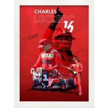 Kaynock Charles Leclerc, Scuderria Ferrari, Formula 1, Poster Tablo Beyaz Çerçeve