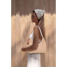 Rivina Blaze Hasır Kadın El Kol ve Omuz Çantası Modern Minimal Hobo Çanta