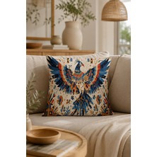 Elvoran Joy Bohem Anka Kuşu Desenli Dekoratif Kırlent Kılıfı 43X43 cm – Modern Salon ve Oturma Odası Yastık Kılıfı