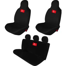 Antwax Türk Bayrağı Baskılı - Oto Koltuk Servis Kılıfı Ön ve Arka Koltuk Kılıfı Penye Universal - Siyah