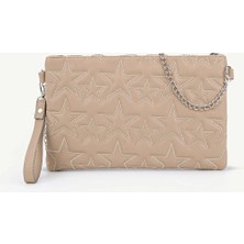 Rivina Kadın Yıldız Nakış Işlemeli Portföy El Çantası Bilek Askılı Saten Astarlı Clutch Çanta