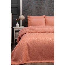 Sevim 7 Parça Nevresimli Pike Takımı - 240X260 cm Dantelli Şönil Yatak Örtüsü Seti - Kayısı