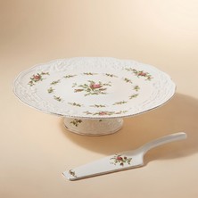 Karaca Vintage Rose 2 parça Spatulalı Kek Servis Seti 30 cm Krem