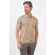 İmza Bej Polo Yaka Kısa Kol Örme Comfort Fit %100 Pamuk Kazak 1012260151