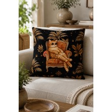 Elvoran Joy Gözlüklü Sevimli Kedi Desenli Tek Taraf Baskılı Dekoratif Kırlent Kılıfı 43X43 cm – Modern ve Eğlenceli Salon Yastık Kılıfı