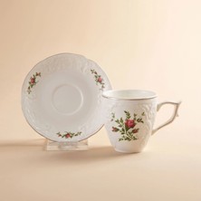 Karaca Vintage Rose Kahve Fincanı ve Tabağı 100 ml Krem