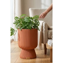 Temmuz Home 1 Adet 10.5 Litre Büyük Boy Çizgili Ayaklı Saksı - Lotus 3 No (Deliksiz Bir Saksıdır)