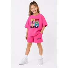Fasardi Manifest Girls M6NIFESTGIRLS Baskılı Oversize %100 Pamuk Tişört Şort 2li Çocuk Takım