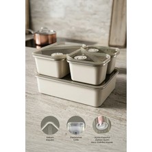Kitchen Life 4'lü Stainless Paslanmaz Çelik Vakumlu Saklama Kabı,fırın ve Kek Kabı (500MLX2,1300MLX1,3000MLX1)