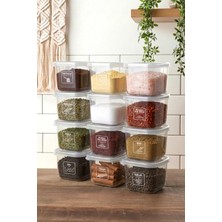 Kitchen Life 12 Adet Etiketli ve Kaşıklı Şeffaf Baharatlık Seti -550 ml - 12 Li Saklama Kabı Seti