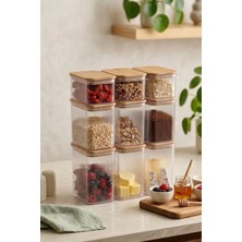 Kitchen Life 9'lu Etiketli Ahşap Kapaklı Vakumlu Dikdörtgen Kavanoz SETI(3X2,7LT-3X1,6LT-3X900ML)