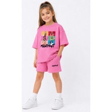 Fasardi Manifest Girls M6nifestgirls Baskılı Oversize %100 Pamuk Tişört Şort 2li Çocuk Takım