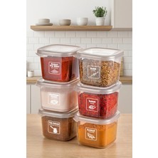 Kitchen Life 6 Adet Etiketli ve Kaşıklı Şeffaf Baharatlık Seti -550 ml - 6 Lı Saklama Kabı Seti