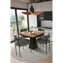 Assel Home Lago Siyah Lake Mdf Ayak 80X80 Yemek Masası Mutfak Masası 4 Kişilik Masa Takımı Teddy Sandalye
