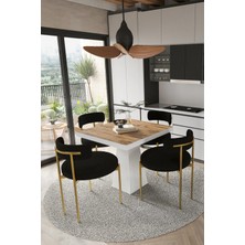 Assel Home Arona  Beyaz Lake Mdf Ayak  90X90 Yemek Masası Mutfak Masası 4 Kişilik Masa Takımı Teddy Sandalye
