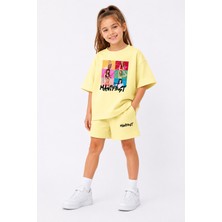 Fasardi Manifest Girls M6NIFESTGIRLS Baskılı Oversize %100 Pamuk Tişört Şort 2li Çocuk Takım