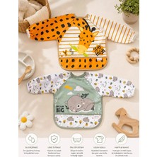 UmBaby 2'li Uzun Kollu Giyilebilir Zürafa-Sevimli Ayı Desen Sıvı Geçirmez Aktivite ve Mama Önlüğü 6-24 Ay