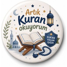 Fynbos Artık Kuran Okuyorum Rozeti 5 Adet 44 mm Metal Iğneli Yaka Rozeti - Erkek Çocuklarına Özel Kur'an Kursu Hediyesi