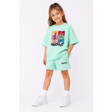 Fasardi Manifest Girls M6NIFESTGIRLS Baskılı Oversize %100 Pamuk Tişört Şort 2li Çocuk Takım