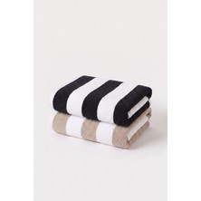 Xjim 2'li %100 Pamuk Büyük Boy Yumuşak Hızlı Kuruyan Çizgili Plaj Deniz Banyo Havlusu Unisex 75X150
