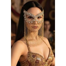 Zurafa Shop Altın Renk Taşlı Parti Maskesi - Işıltılı Gold Venedik Maskesi Gözlük Tipi