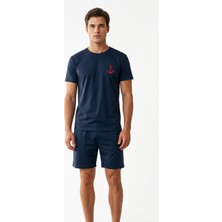 Sude Homewear Erkek Kısa Kol Şort Lacivert Renk Pijama Takımı