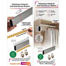 Motto Alüminyum Dolap Içi Oval Askı Borusu - 2 Adet Flanş - 6 Adet Montaj Vidaları