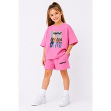 Fasardi Manifest Girls M6nifestgirls Baskılı Oversize %100 Pamuk Tişört Şort 2li Çocuk Takım