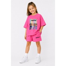 Fasardi Manifest Girls M6nifestgirls Baskılı Oversize %100 Pamuk Tişört Şort 2li Çocuk Takım