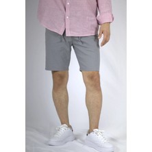 Dokulu Pamuklu Regular Fit Erkek Bermuda Şort | Ventov Gri - 34