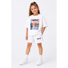 Fasardi Manifest Girls M6nifestgirls Baskılı Oversize %100 Pamuk Tişört Şort 2li Çocuk Takım