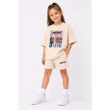 Fasardi Manifest Girls M6NIFESTGIRLS Baskılı Oversize %100 Pamuk Tişört Şort 2li Çocuk Takım
