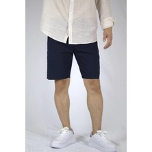 Dokulu Pamuklu Regular Fit Erkek Bermuda Şort | Ventov Lacivert - 36