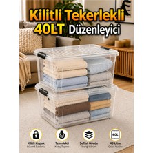 Loremp 2 Ad. 40 Lt Tekerlekli Şeffaf Saklama Kutusu Kilitli Kapaklı Büyük Boy Depolama ve Düzenleyici Kutu