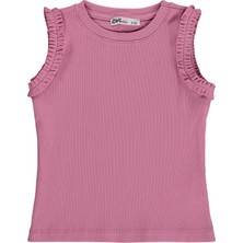 Civil Girls  Kız Çocuk Kolsuz Kaşkorse Tişört 2-5 Yaş Tişört - Pembe Gül Kurusu Günlük Stil Desenli