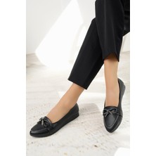 Nesil Shoes Ceylan 3042 Siyah Taşlı Kadın Babet