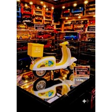 Oyuncak Sahili Vespa Primevera Sepetli Getir Market Tarzı Dıecast Metal Collectıon Motorsiklet Sarı Oyuncak Motosiklet 12X7CM