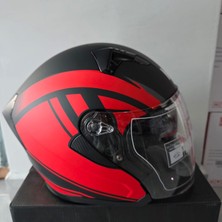 Çenesiz Kask JK528-1 Mge Vizörlü Mat Siyah Kırmızı L