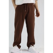Keten Dokulu Relaxed Fit Erkek Pantolon | Ventov Kahverengi - Xl