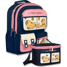 Capybara Kız Çocuk Çok Cepli Okul Çantası+Beslenme Çantası Seti - SETCPB6212B